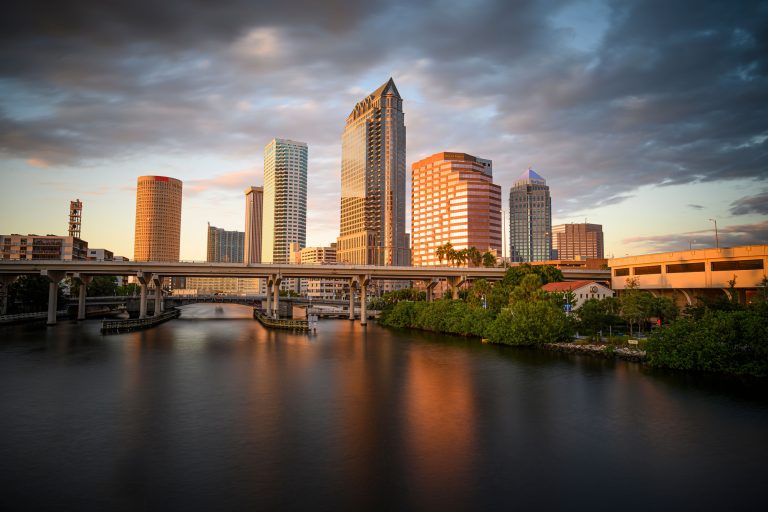 Skyline Of Downtown Tampa On The Hillsborough River Under A Foggy Sky